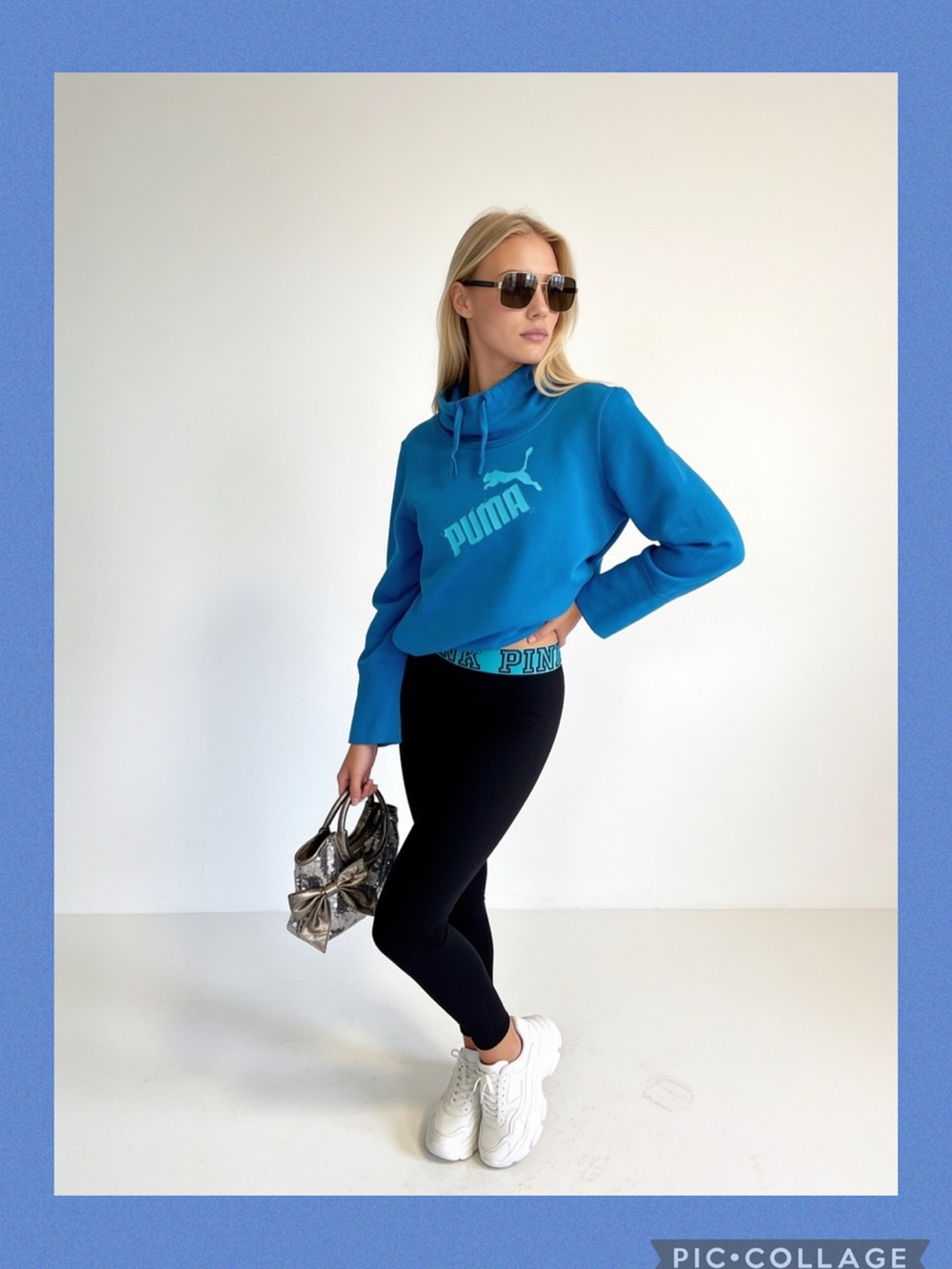 Puma Teal Blue Funnel-Neck Sweatshirt